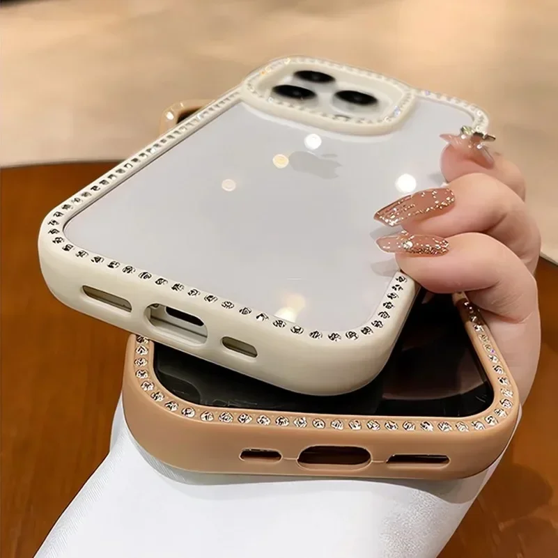 حافظة لهاتف آيفون 16 برو ماكس فاخرة شفافة من البولي يوريثان الحراري غطاء هجين مضاد للصدمات لهاتف آيفون 13 14 15 16 برو ماكس بلينغ الماس الوفير كابا