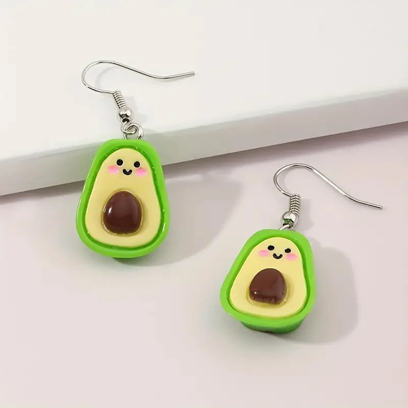 Creative Cartoon Green Avocado Earrings Cute Resin Fruit Dangle Earrings For Girls Children Jewelry Gifts
