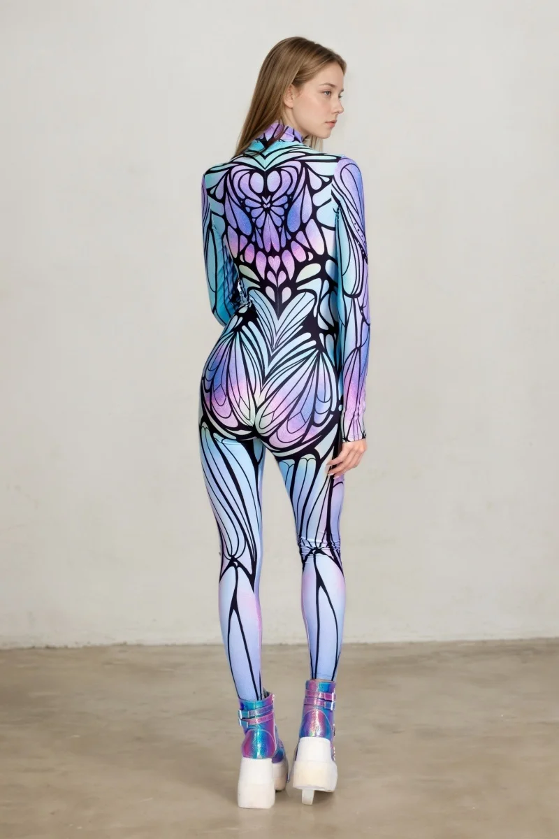 Neuer bunter Schmetterlings-Print-Cosplay-Bodysuit für Damen, Erwachsenen-Halloween-Karnevalsparty-Märchenkostüm, Bühnenkostüm, Zentai-Anzug – Detail 11