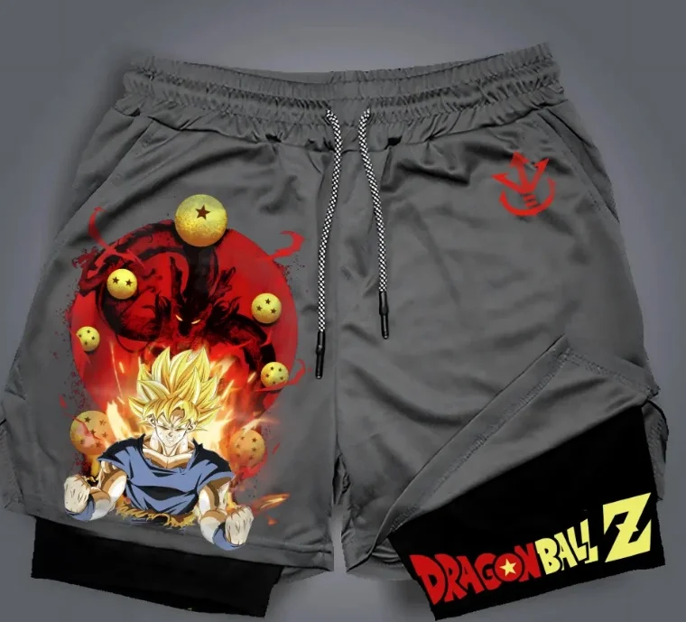

2026-2027 Trendy Brand Dragon Ball Shenron Double-Layer Shorts, Fake Two-Piece Design, Loose and Versatile Couple Shorts