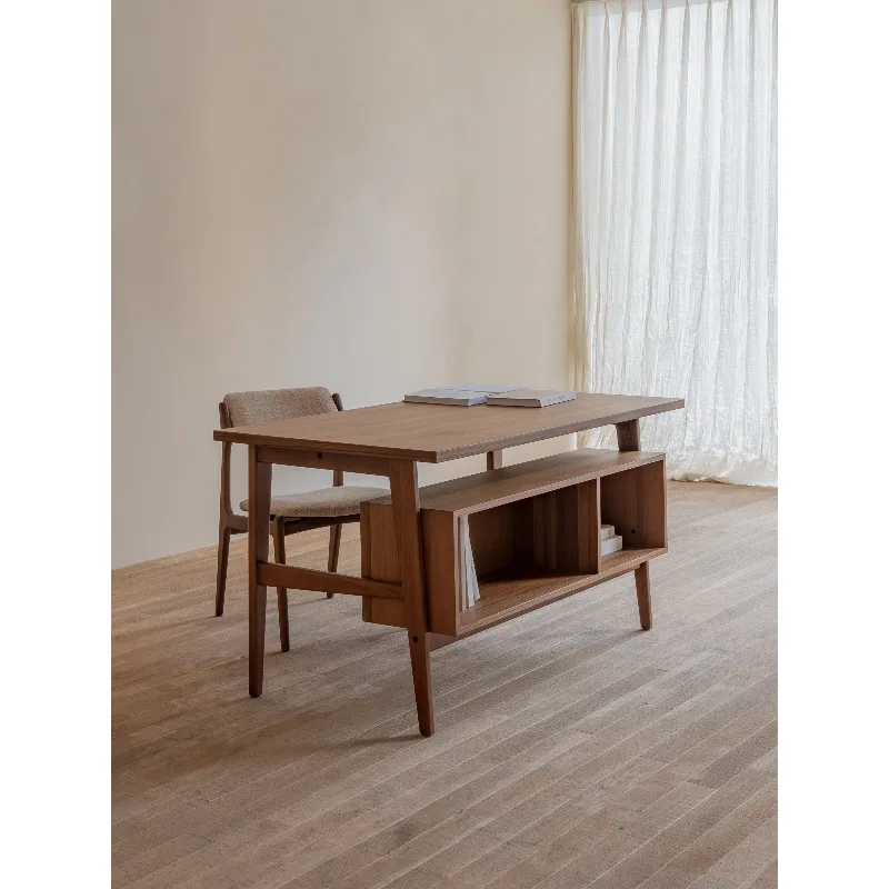 

Medieval style solid wood designer teak desk bookcase storage integrated household