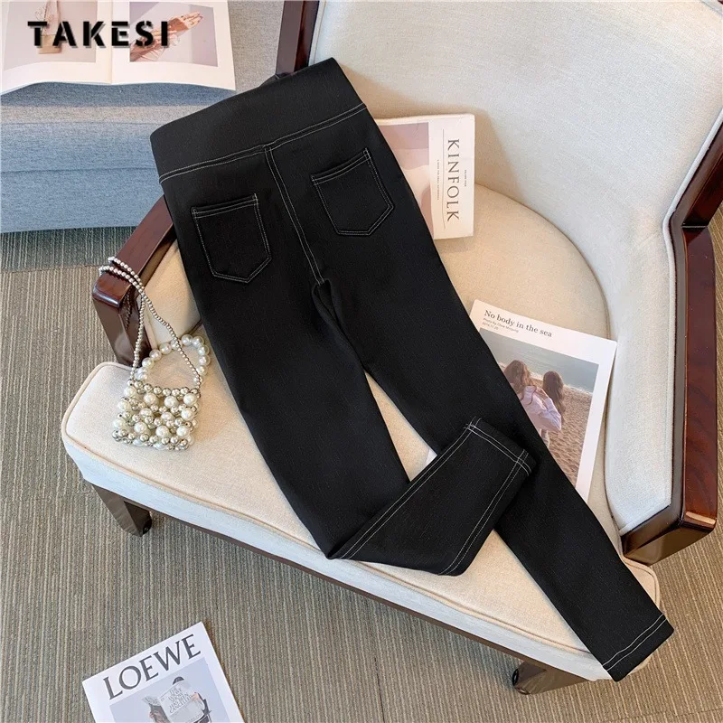 2024 Spring Harajuku Y2K Slim Fit High Waist Pencils Pants Women's Vintage Elastic Waist Sheath Ankle Length Solid ColorTrouser