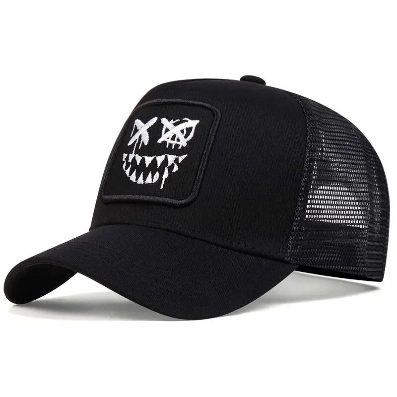 Homens e mulheres Sorridente Rosto Bordado Baseball Mesh Cap, Adulto Chapéu de Caminhão, Outdoor Casual Sun Caps, Ajustável Sports Golf Hat, Dentes