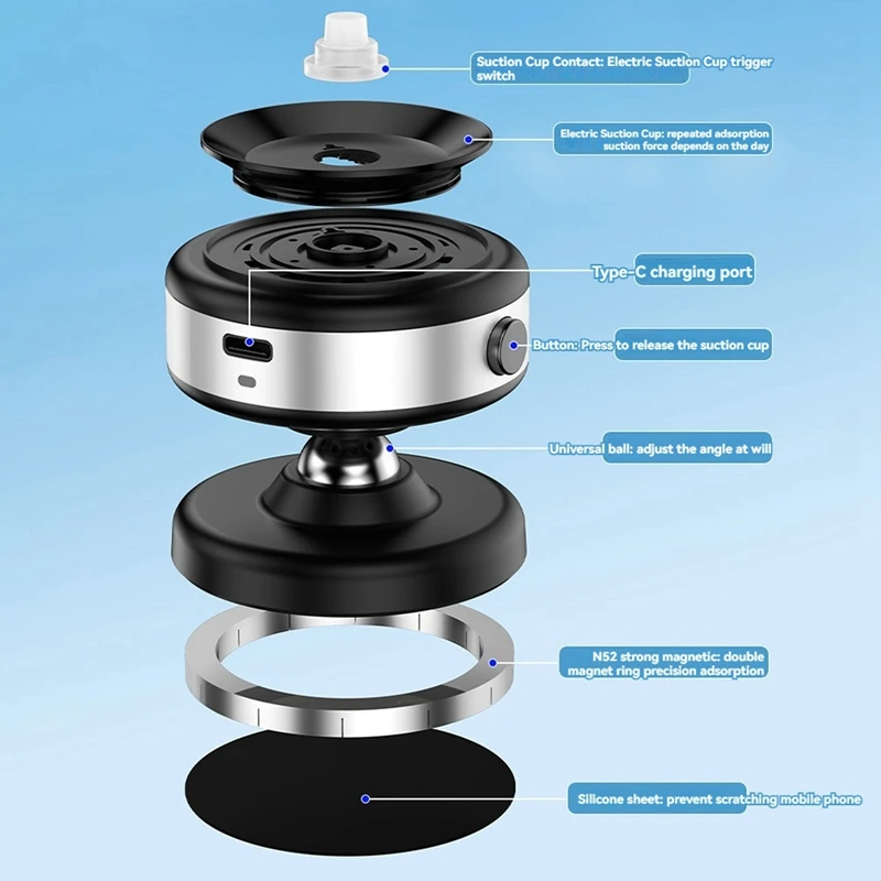 360° Rotatable Vacum Car Holder For Phone Magnetic Car Mount Vacuum Phone Holder Sports Camera Accessories