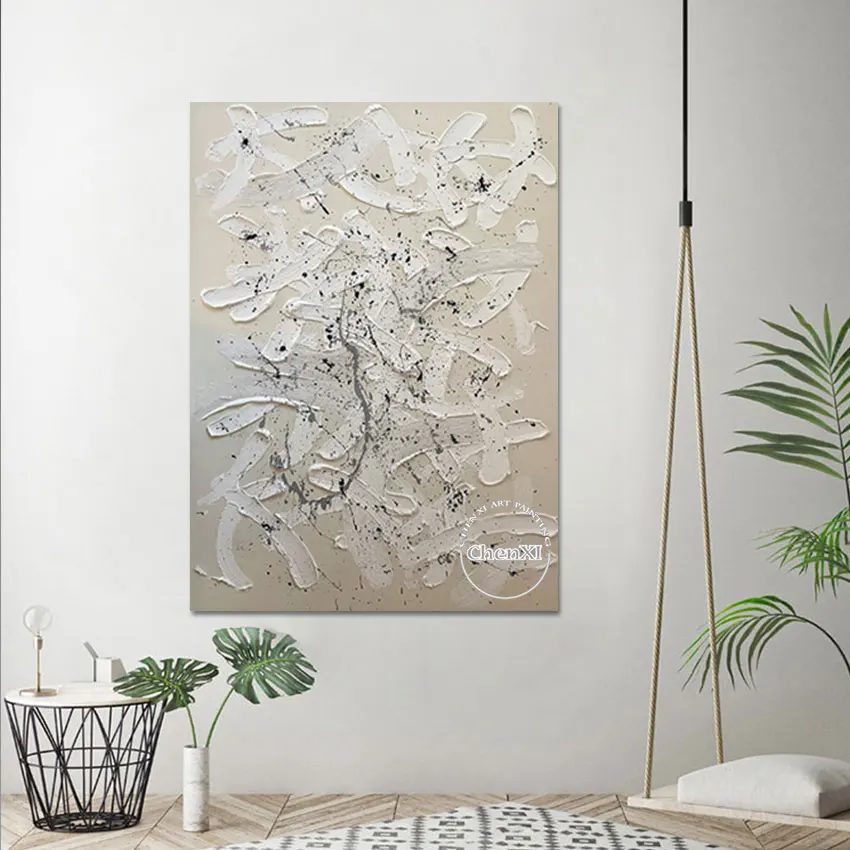 

White Texture Abstract Oil Painting Large Canvas Murals Unframed Wall Art Decor Thick Acrylic Picture For Hotel Decor Showpieces