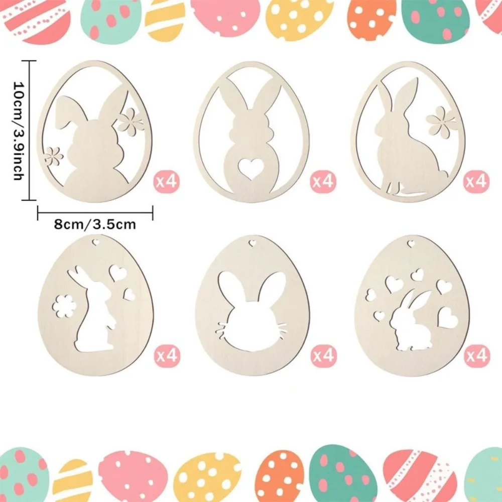 16/24/32pcs Happy Easter Handmade Crafts Easter Pendant DIY Painting Hanging Wood Pendant Wooden Rabbit Tags