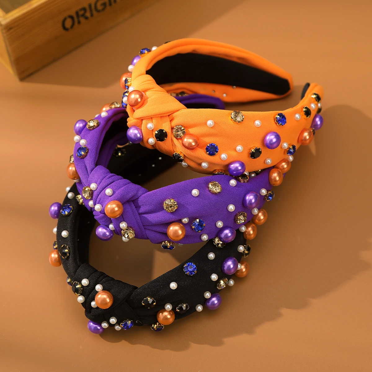 

Baroque Pearl Headband Orange Black Knotted Wide Headbands Bezel Headwear Women Festival Hair Accessories Hair Band