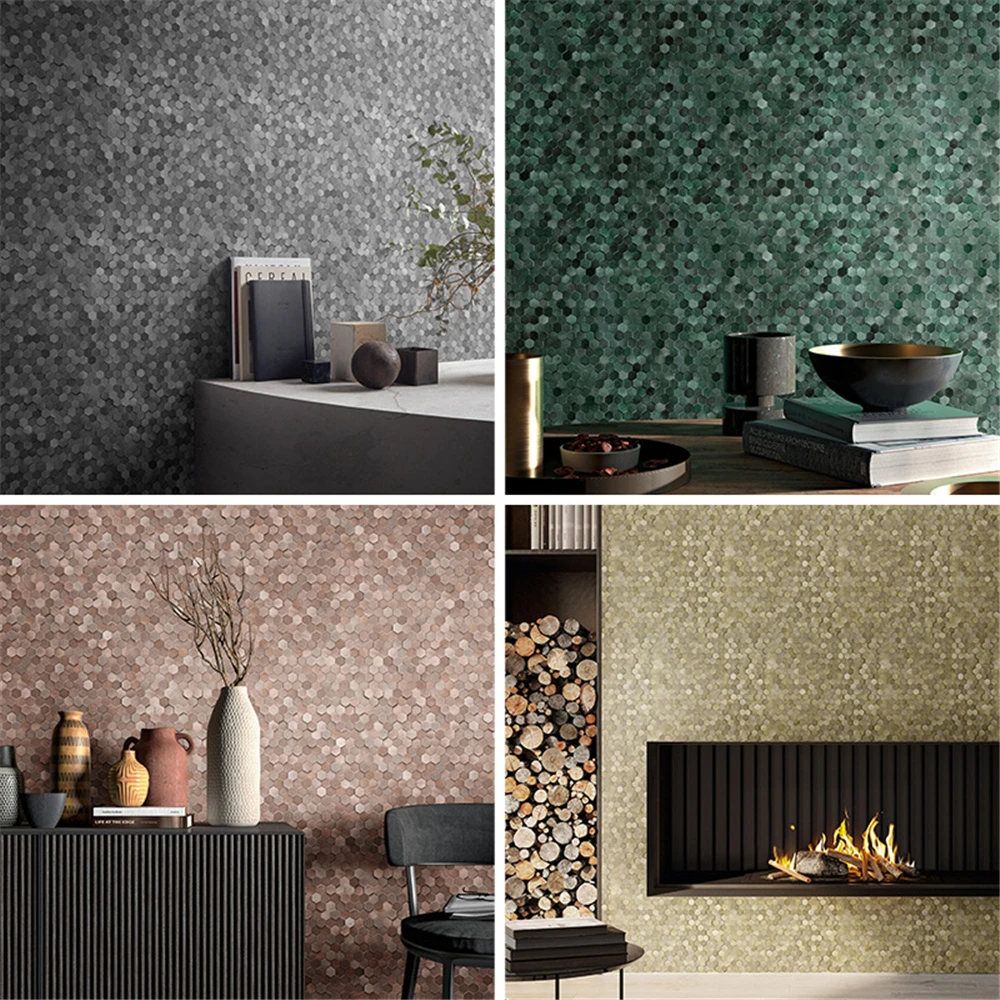 3D Hexagon Metal Mosaic Tile - Self Adhesive Wall Wallpaper Sticker, Small Granule PVC for TV Background Wall,Bathroom Partition