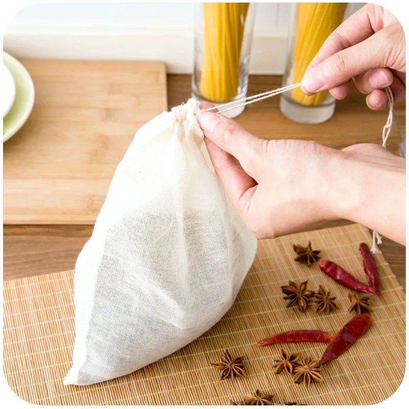 Cotton Cloth Bag Locking Spice Strainer Mesh Filter Chinese Medicine Herbal Ball Kitchen Cooking Tools Colander Soup Tea Bag 1Pc