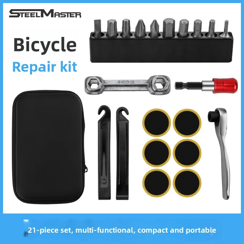 

Portable Bicycle Repair Tool Kit with Single Head Wrench and Screwdriver Set in a Compact Carry Bag for Trailside Maintenance