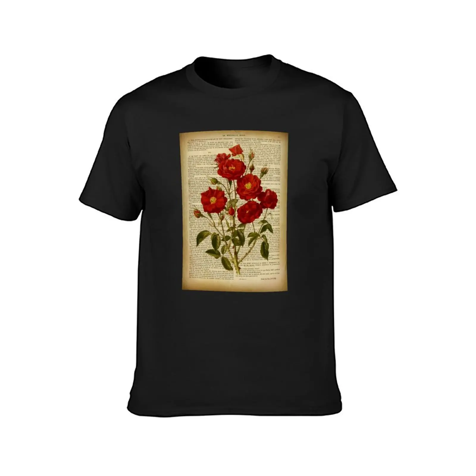 Botanical print, on old book page - Roses T-Shirt sweat tees summer top boys whites men clothings