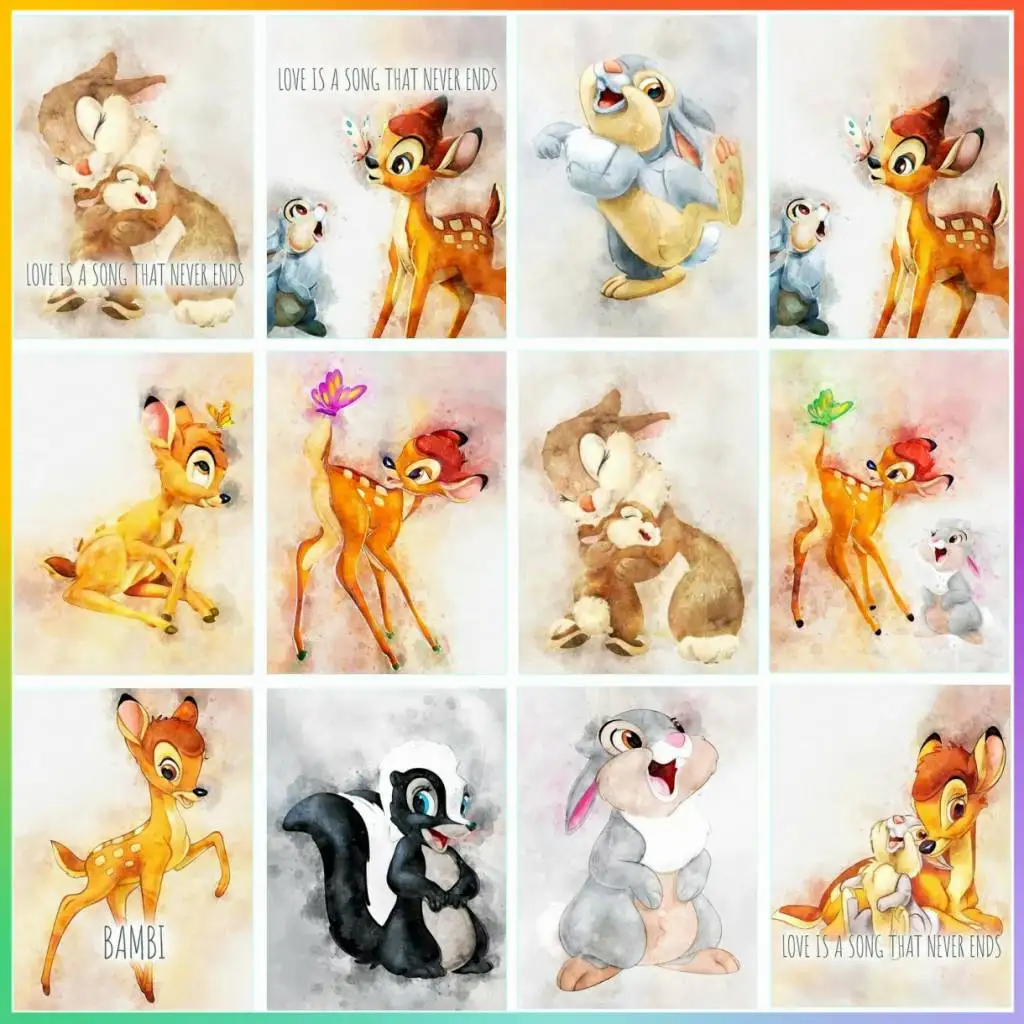 Disney Bambi and Thumper Watercolor Sale Offers Drill Set Pictures Stitch Art Mosaic Diamond Painting 5d Home Garden Decoration