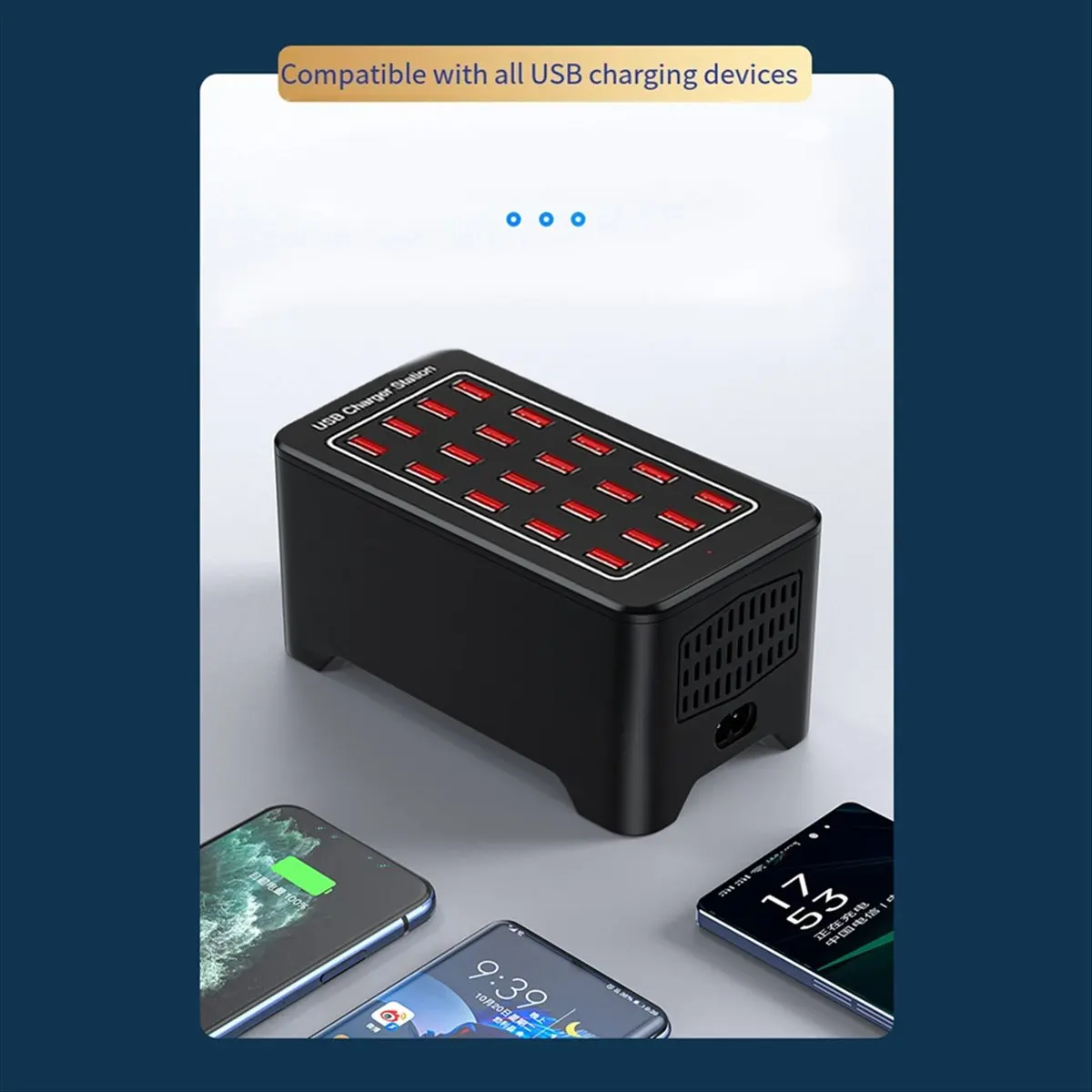 【abub】usb充電器-20ポートハブ-100w-ユニバーサル壁掛けデスクトップ急速充電ステーションドック-携帯電話用電源アダプター-euプラグ