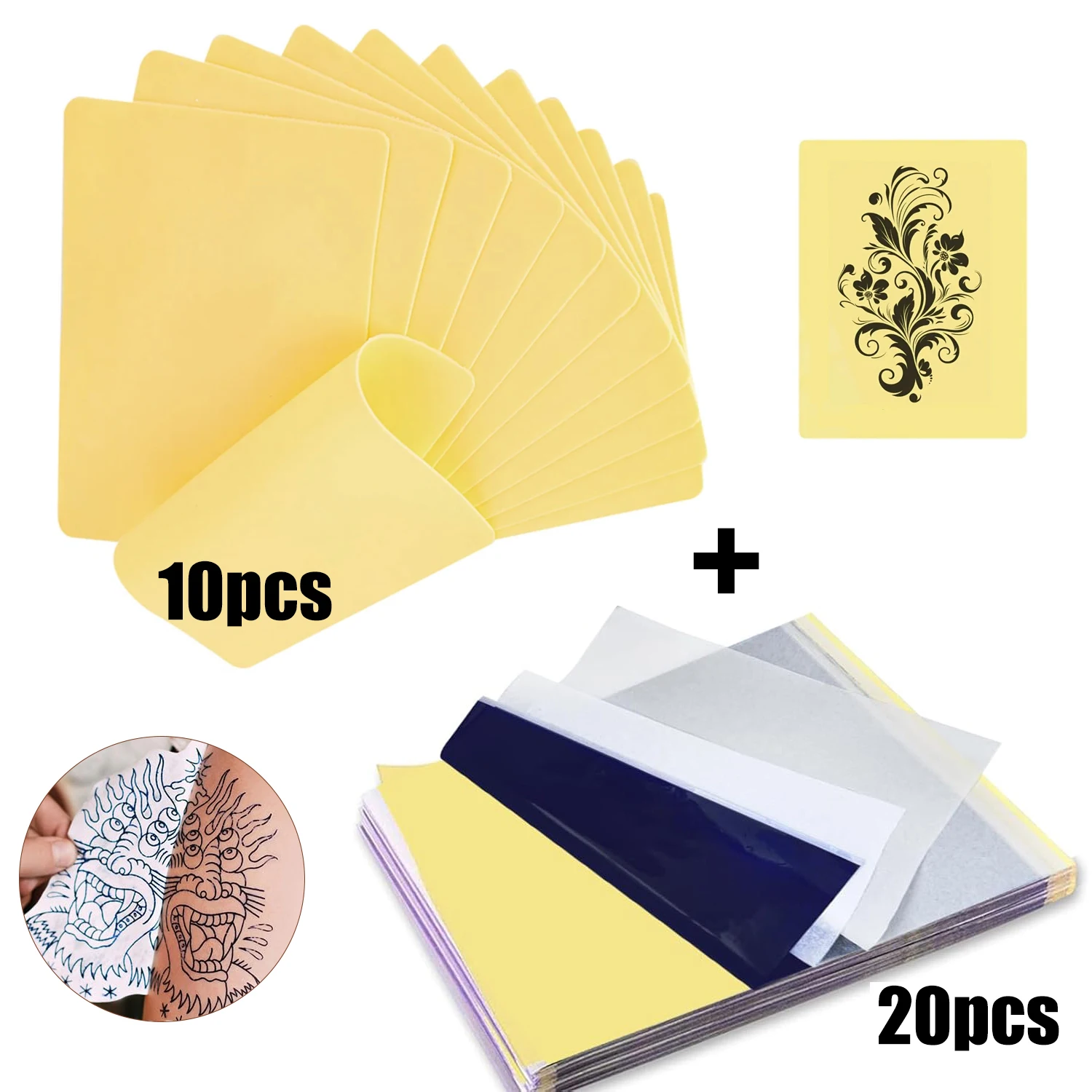 

30pcs Blank Tattoo Practice Skin and Transfer Paper Kit Include 10pcs Fake Skin and 20pcs Tattoo Stencil Paper for Beginners