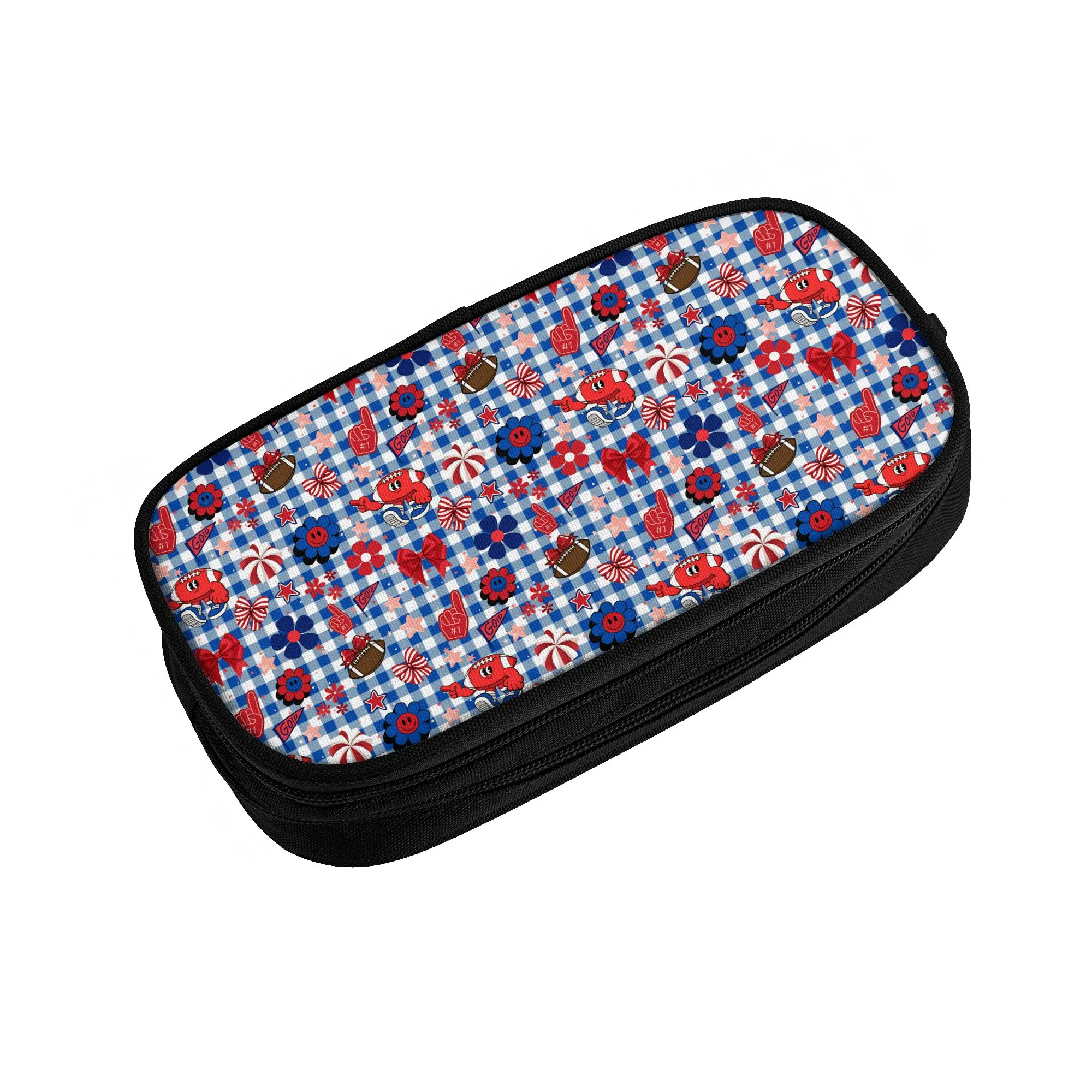 Gingham Plaid Rugby Union Cheer Bows Football  Kawaii Pencil Case Girl Boy Large Capacity  Pencil Bag Student School