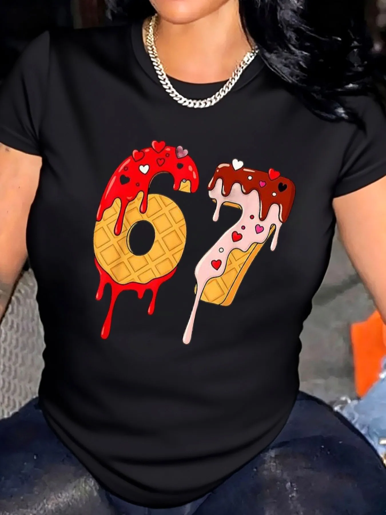 

Женская футболка больших размеров на день Святого Валентина, вафель 67, уличная одежда с принтом