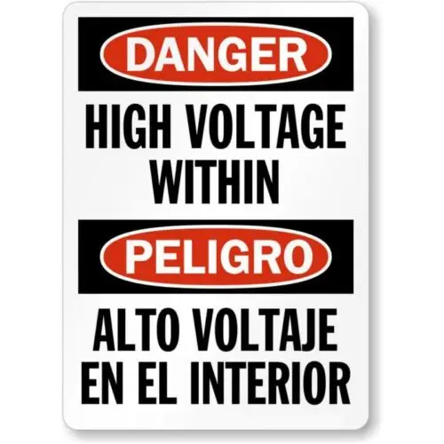 Bilingual High Voltage Within Aluminum Weatherproof  Sign-Aluminum