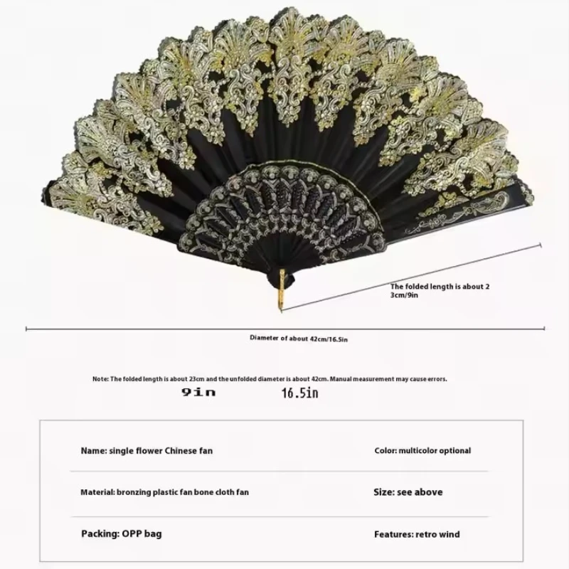 Female Lace Hand Fan Lolita Gothic Fan Victorian Vintage Black White Red Rose Fans Cosplay Halloween Party Photo Prop