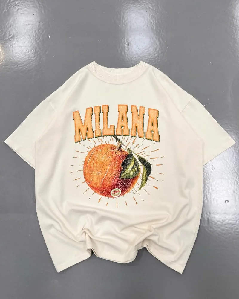 Camiseta de manga corta con estampado de frutas para mujer, camisa holgada de algodón de gran tamaño, estilo callejero Y2k, moda de verano, Harajuku