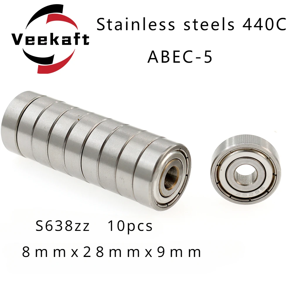 

Veekaft Stainless Steel 440C ABEC-5 Miniature Deep Groove Ball Bearings S638zz 7mm x 28mm x 9mm 10pcs.