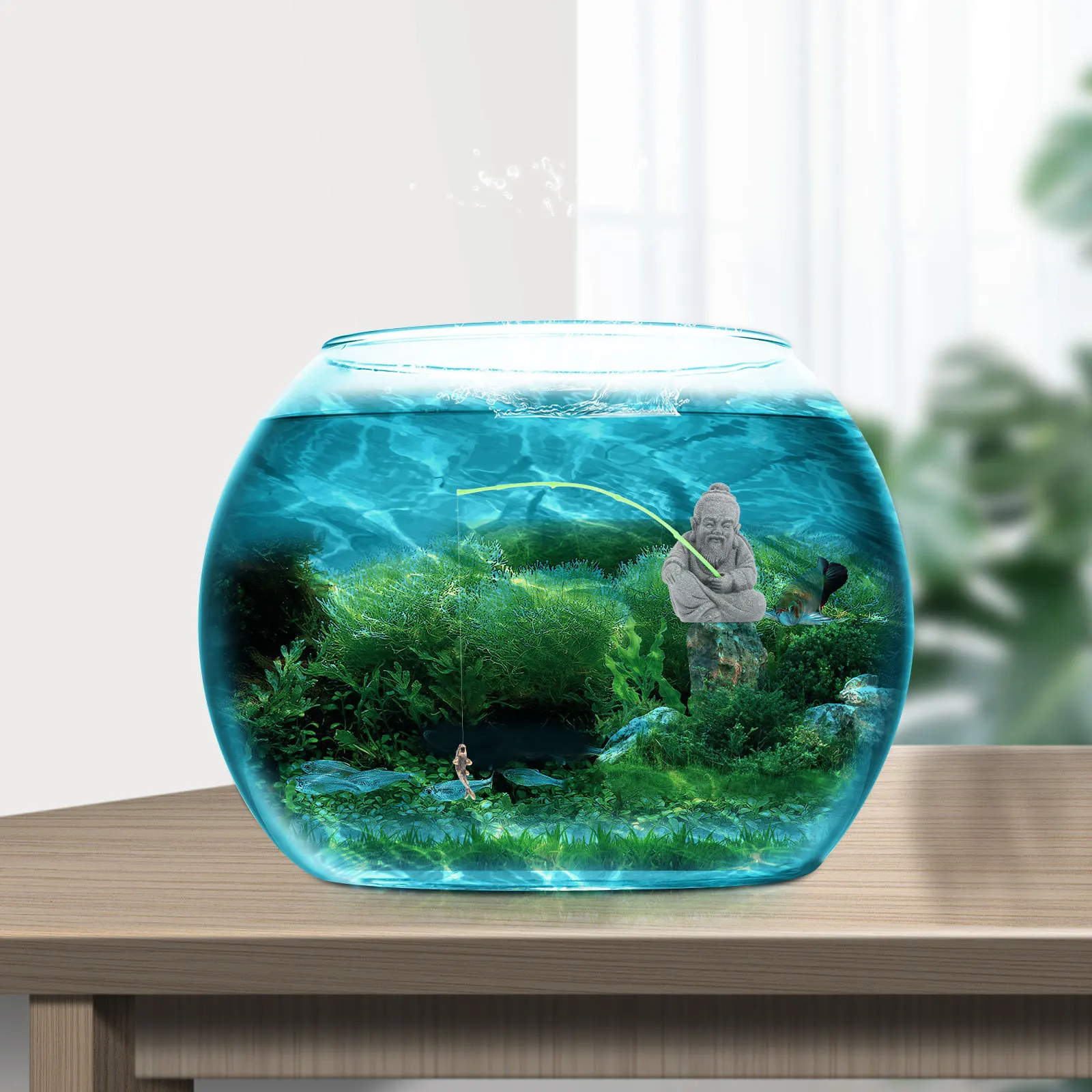 

Resin Fishing Elder Statue Decor for Aquarium Micro Landscape Home Office Garden Indoor Outdoor Desktop Ornament Fish Tank