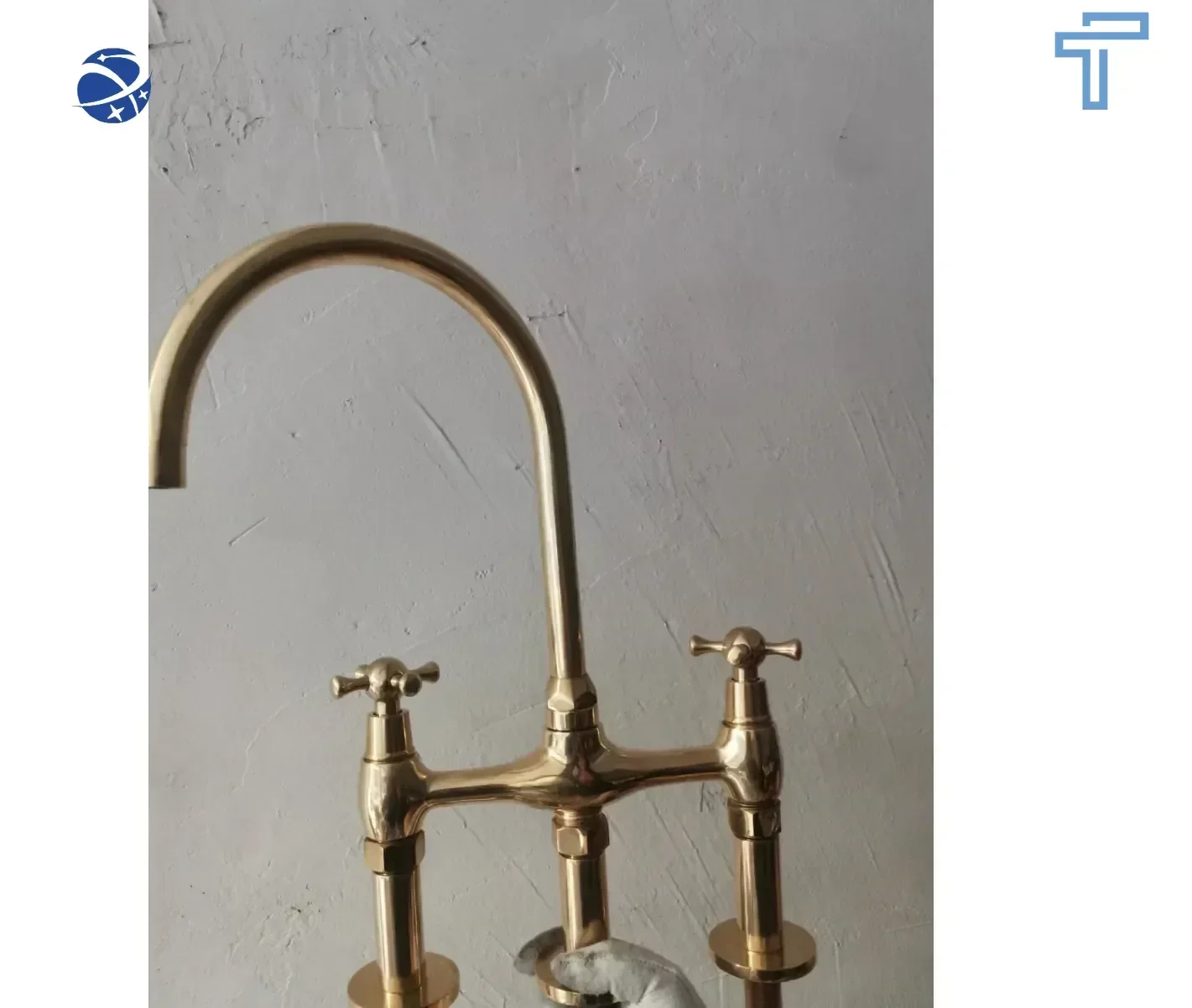 Original brand newUnpainted Brass 8 Inch Centerset 2 Handle Farmhouse Kitchen Sink Faucet No·va Bri·dge Faucet