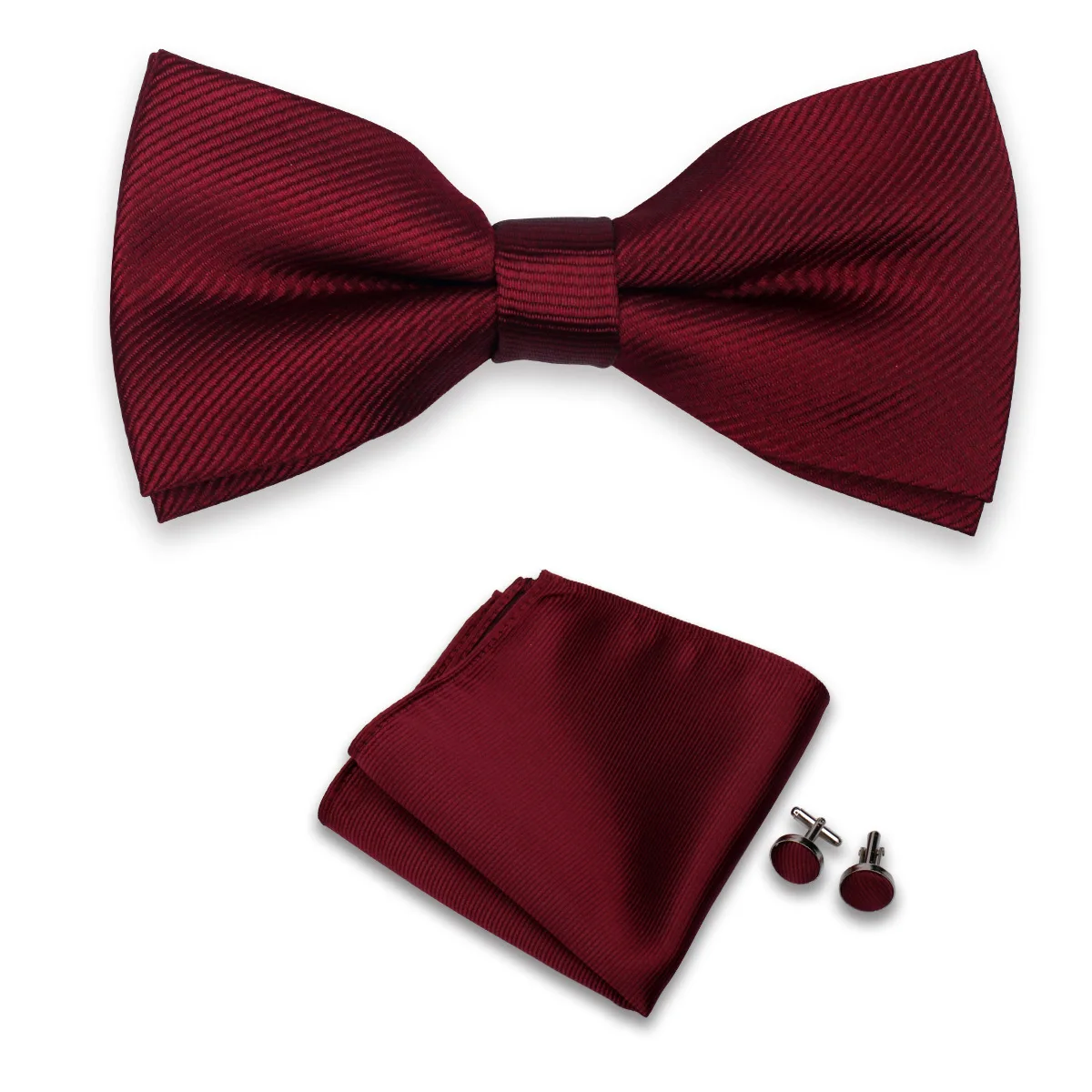 الصلبة اللون مخطط ربطة القوس فيونكة الكفة ربط وشاح مربع 3 قطع مجموعة مأدبة الزفاف الرجال اللباس الملحقات بورجوندي القوس