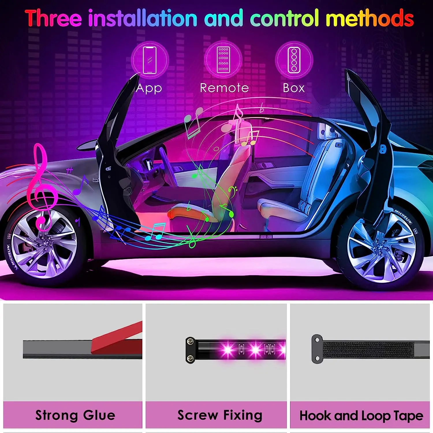 Imagem -05 - Neon Led Car Interior Luzes Ambiente pé sem Fio Remoto Música Controle de Aplicativos Auto Atmosfera Rgb Lâmpadas Decorativas