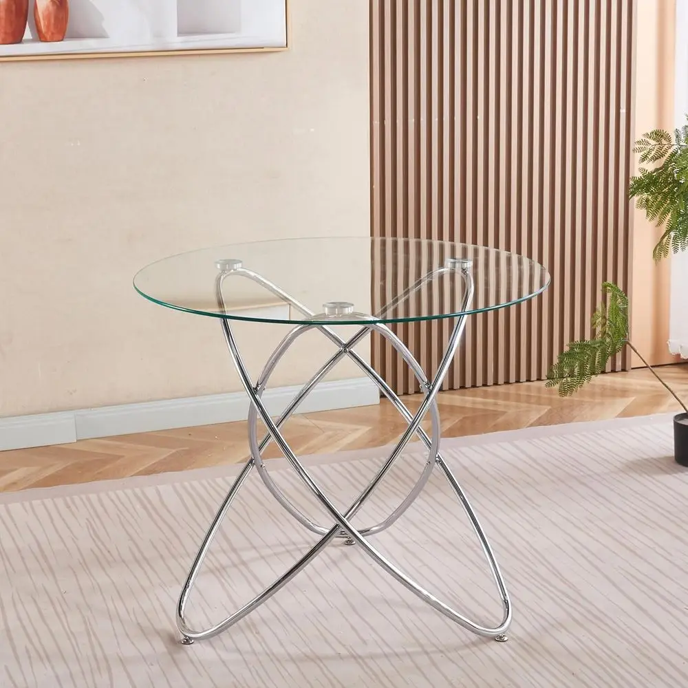 

Round Glass Dining Table, 35 Metal Leg Kitchen Table, Compact Silver Circle Table, Breakfast Nook for Home & Dining