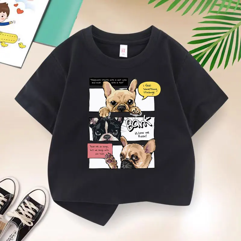 Summer Kids Brand Dog Detective T-shirt Black Print Boys Tshirt Children Short Sleeve T Shirt Cotton Tee Children Clothes