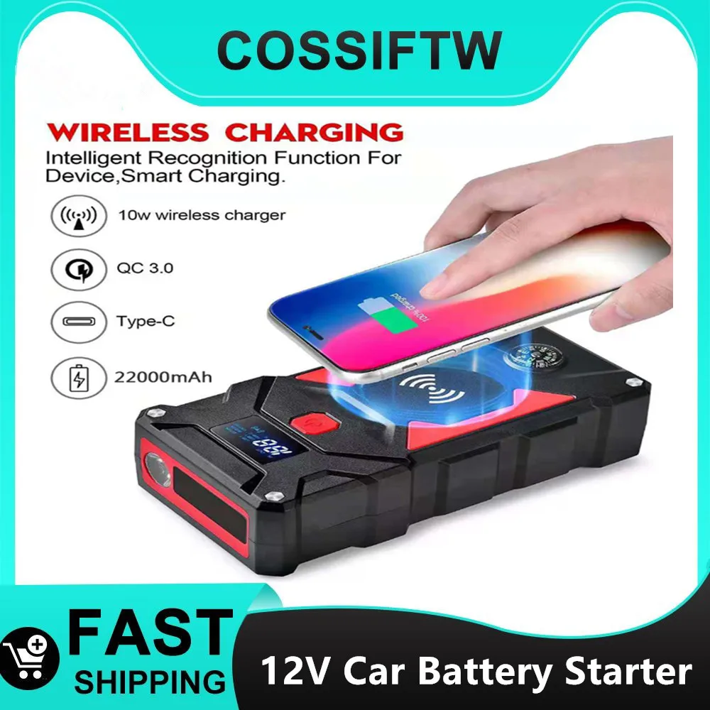 

2024 Multi-functional Car Jump Starter 22000mah 2500a With Lcd Display 10W Wireless Charging And Led Light Portable Power Bank