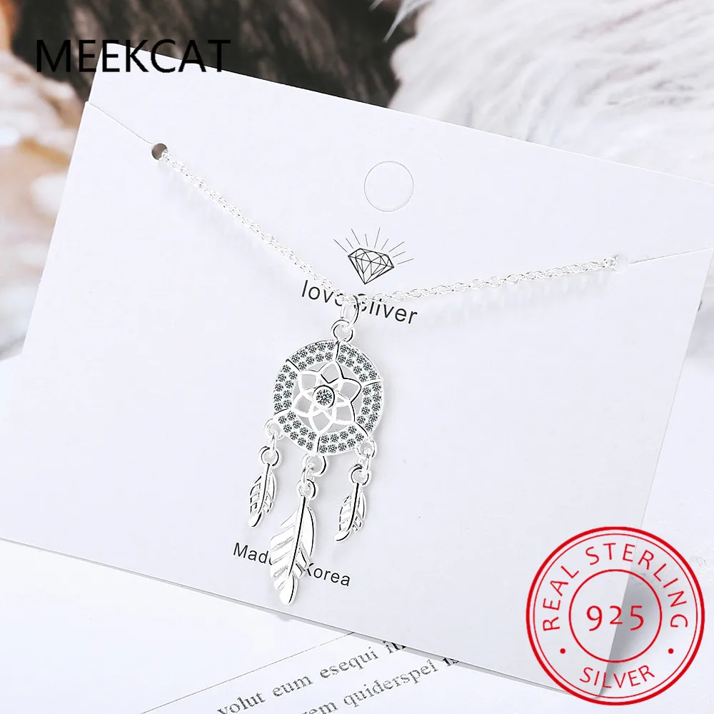 100% 925 Sterling Silver Dreamcatcher feather Charm Necklace Pendant Silver Dream Catcher Pendant Statement Choker Necklace