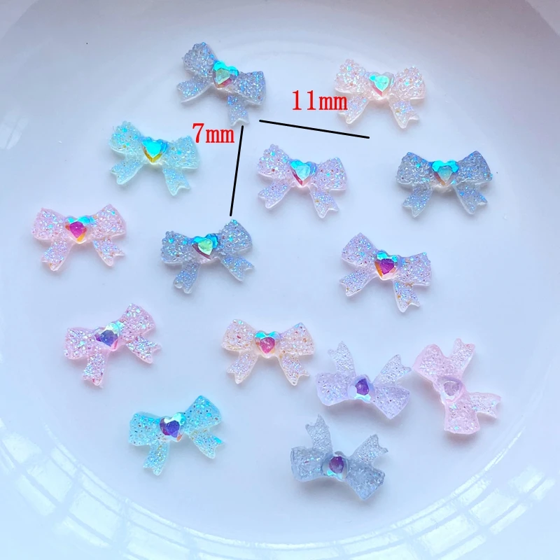 200pcs New Cute Mini Shiny Love Bow Nail Rhinestones Gems Glitter Nail Ornament Jewelry Making Hairwear Accessories