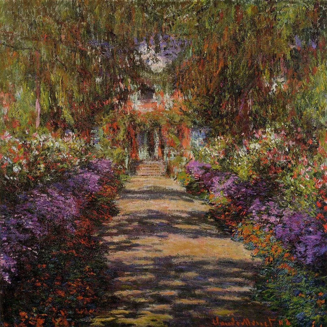 

Hand painted high quality reproduction of Pathway in Monet’s Garden at Giverny by Claude Monet Landscape oil painting on canvas