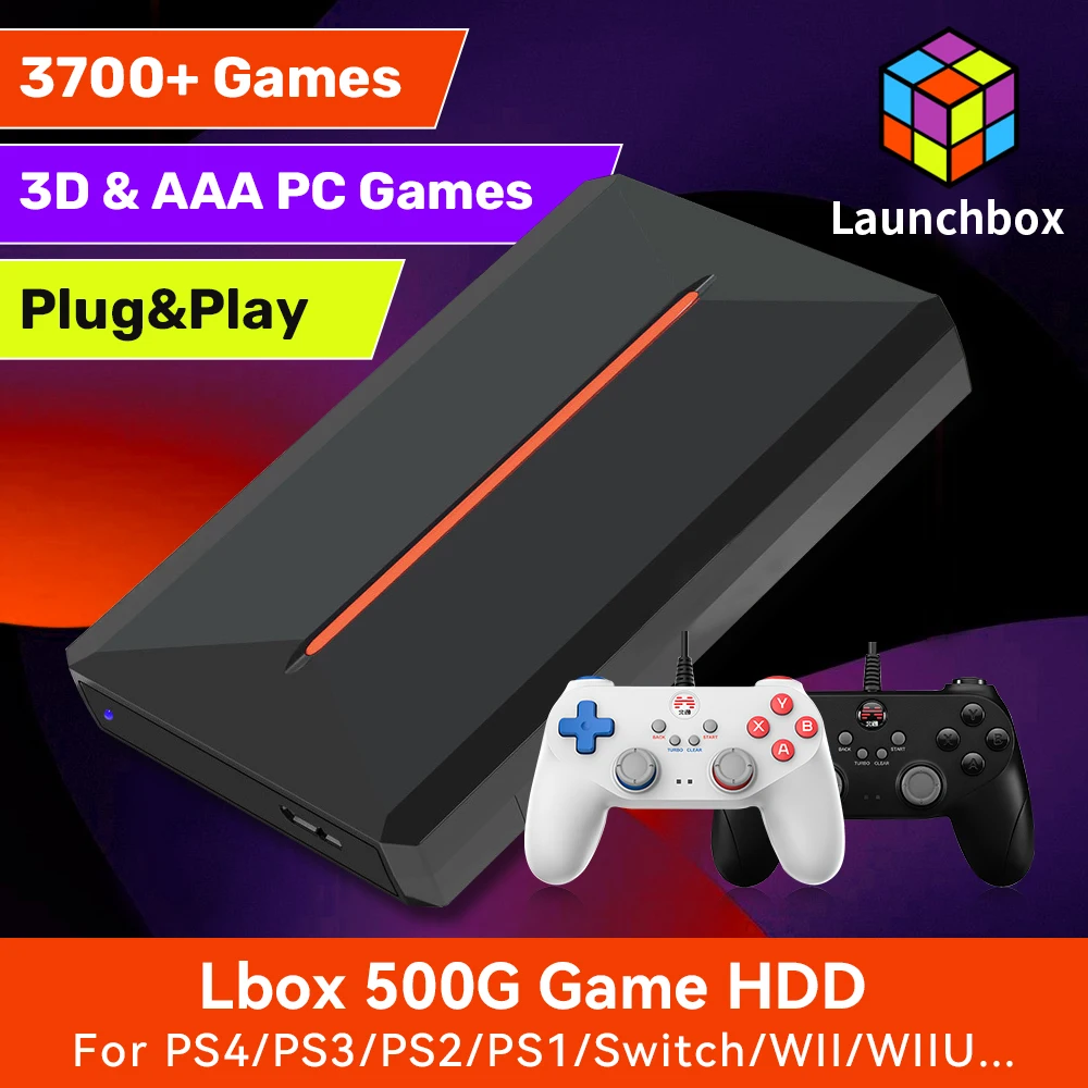 Launchbox 500G Gaming Hard Drive Emulator Game Consoles For PS4/Switch/Game Cube/PS3/PS2/WII/WIIU Built-in 3700+ 3D&AAA PC Games