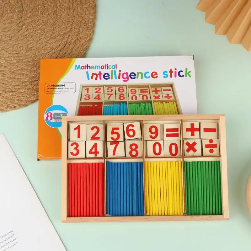 Colorful Wooden Math Intelligence Stick Set Counting Rods Educational Toy for Kids Kindergarten Math Enlightenment
