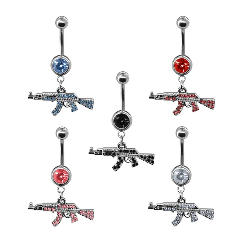 Belly Button Rings Gun Dangle Navel Ring Clear Gem Belly Button Ring Body Piercing Jewelry Belly Piercing for Women