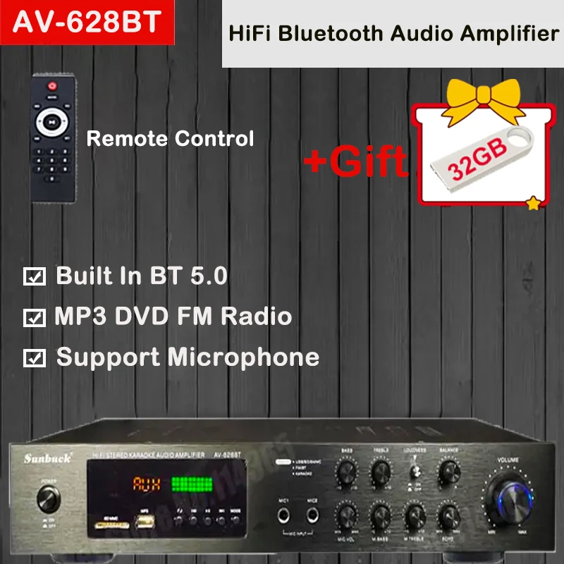 

AV-608BT/628BT 2000W Bluetooth Audio Amplifier Subwoofers HiFi Stereo Surround Sound Digital Amplifiers For Home Karaoke theater