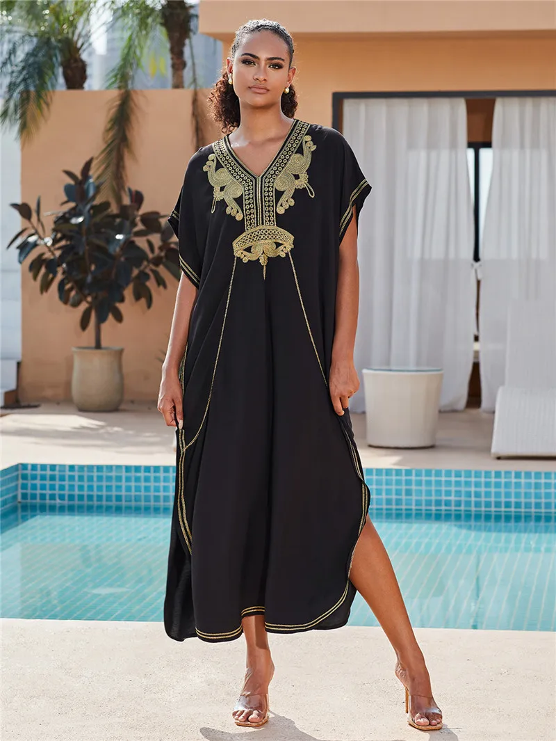 Plus Size Kaftan Dresses for Women Caftans Loungewear Embroidered Beach Kaftan Cover Up Mumu House Dress image 2
