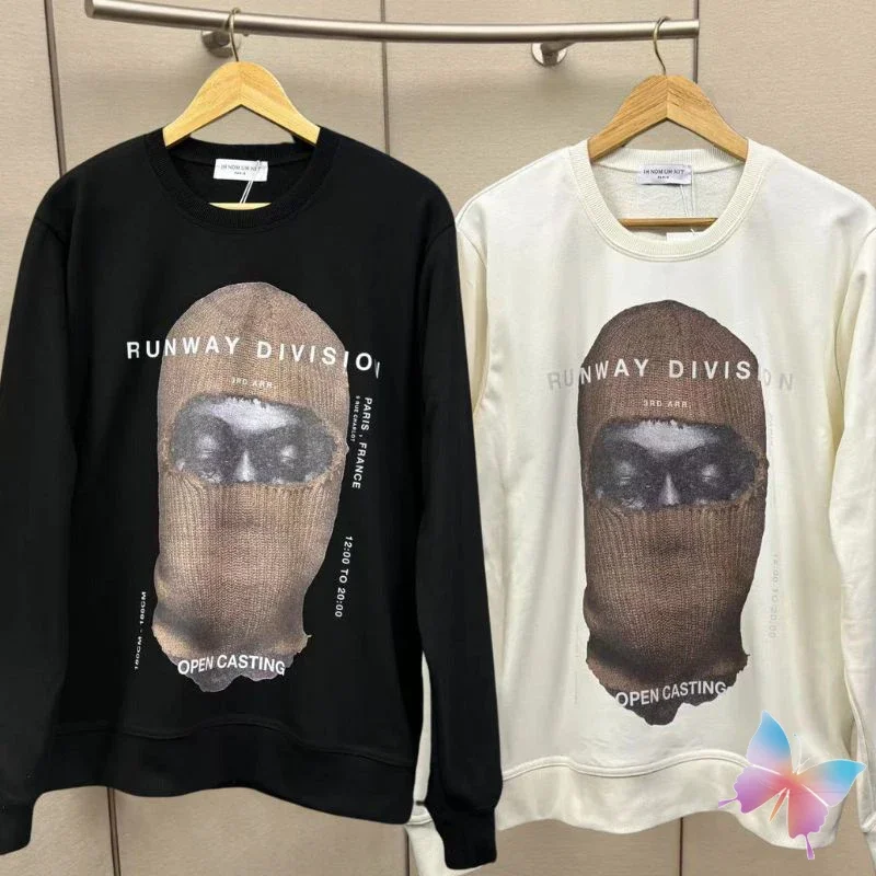 

24ss Hiphop Street Yellow Knitted Mask Portrait Print IHNOMUHNIT Sweatshirts High Quality Cotton Round Neck Pullover Men Women