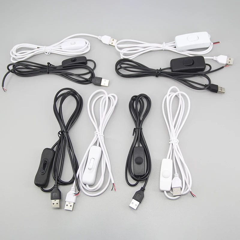 2Pin white black DC 5V USB diy Male Power supply Cable 501 304 on/off Switch wire Charging extension dimmer Cord for strip fan T