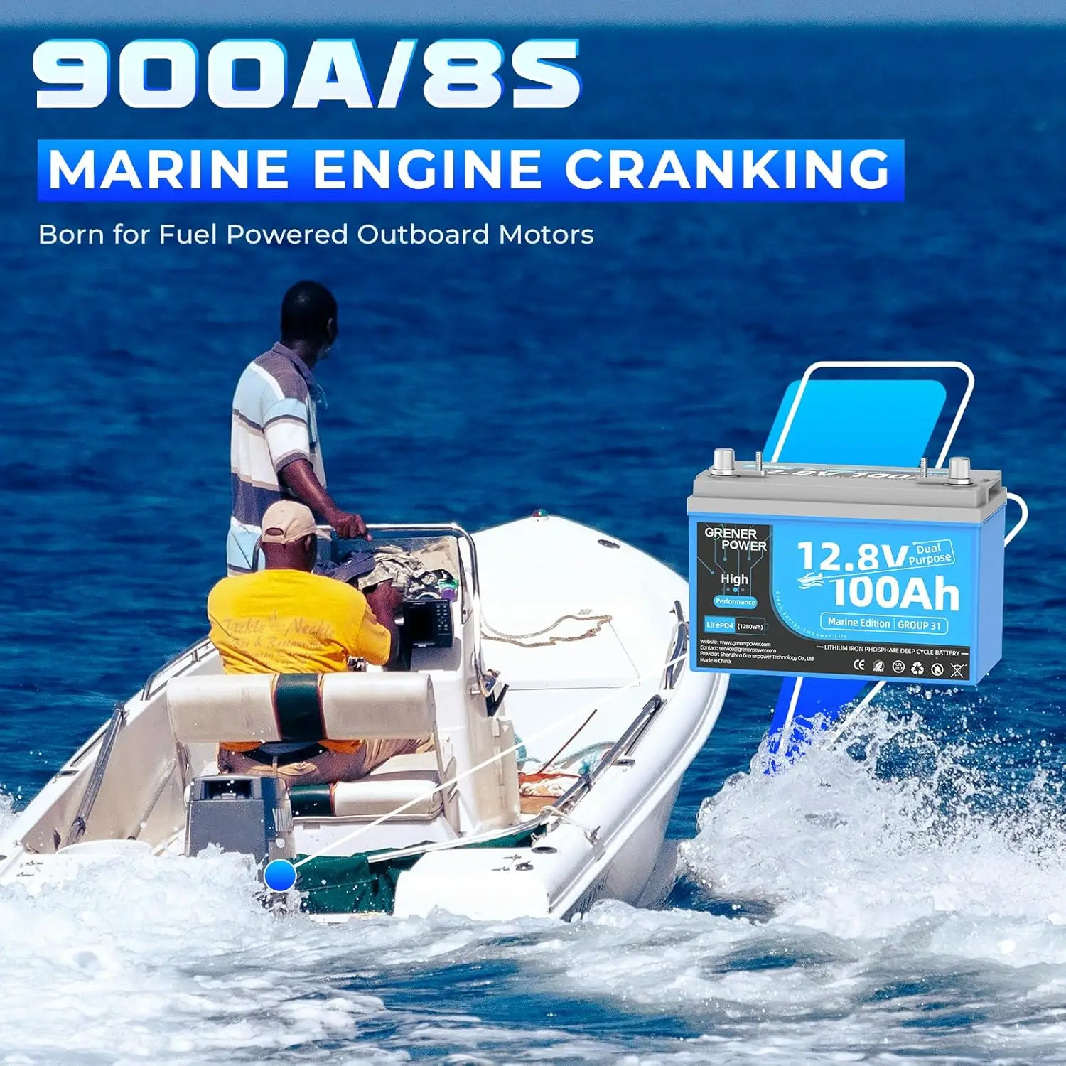 بطارية LiFePO4 12.8V100Ah، مدمجة 200A BMS، حافظة Group31 بطارية بدء بحرية مزدوجة الأغراض، حتى 900A MCA و4P4S 12V