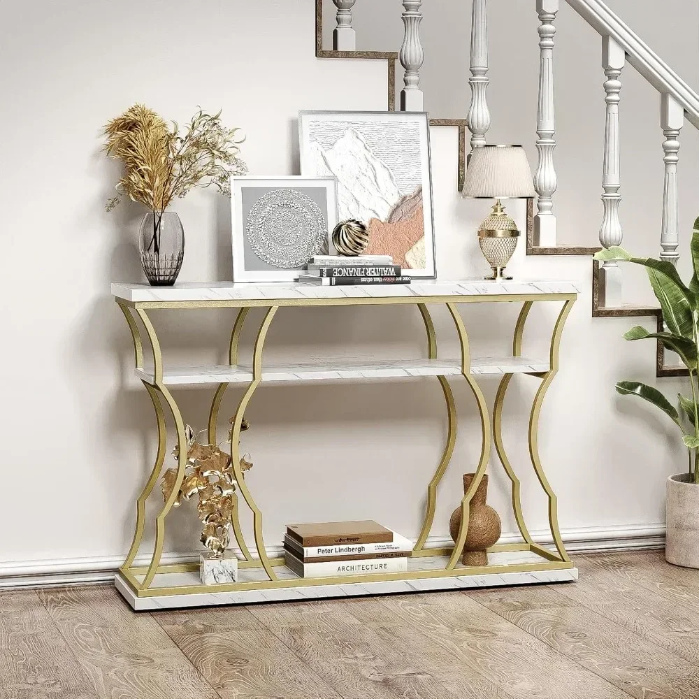 Console Table Entryway,Sofa Table Free Combine Two Different Shape for Hallway Entrance Hall Foyer Corridor LivingRoom Gold Base