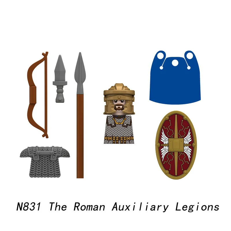 Mittelalterliche militärische römische Soldat-Figur, Baustein, Burg, Ritter, Armee, Corp, Infanterie, Offizier, Schild, Schwert, DIY-Modell, Ziegel, Spielzeug