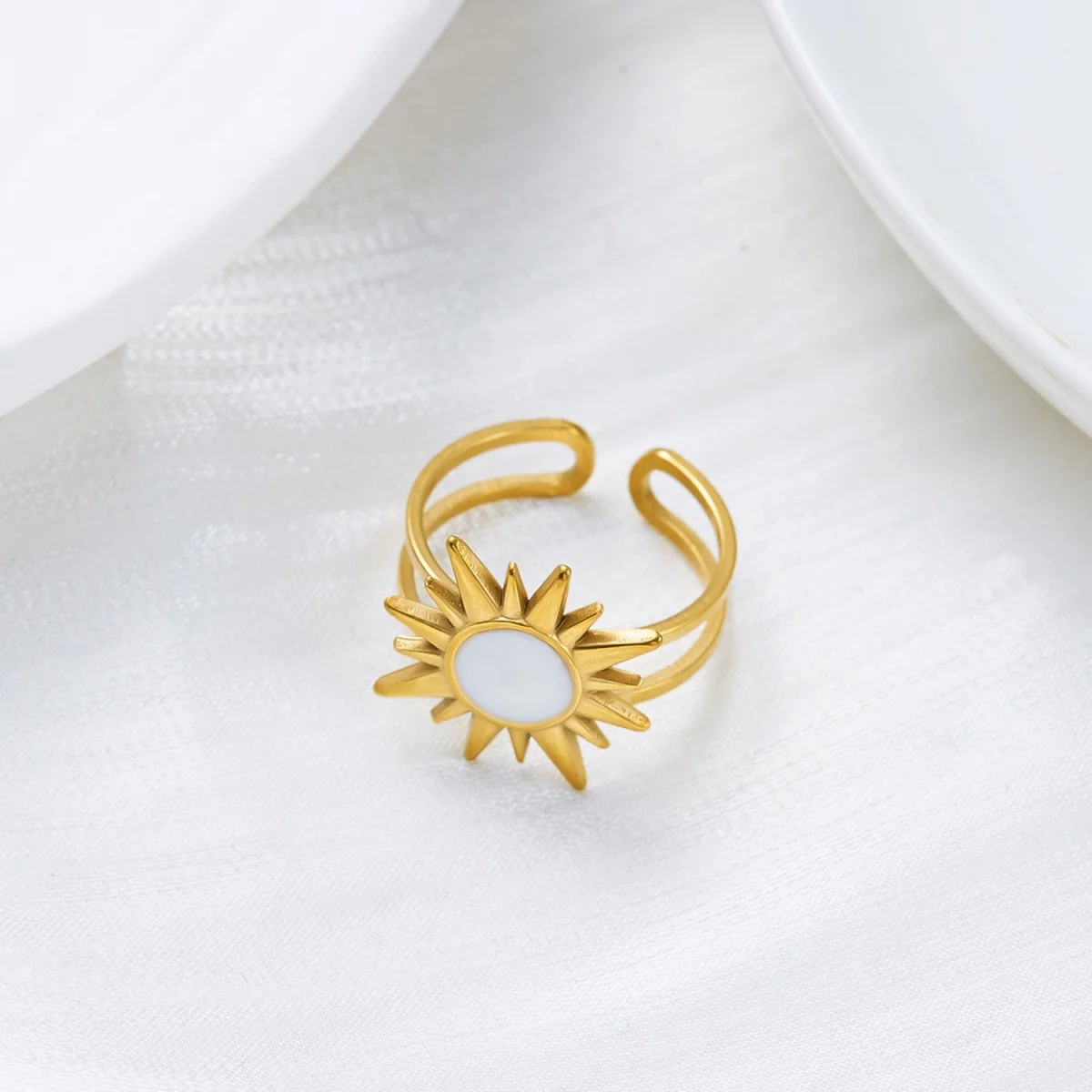 Edelstahl-Emaille-Spiral-Geometrie-Fingerringe für Damen und Herren, Vintage Französische Sonnen-Blatt-Blumen-Ringe, Modeschmuck für Partys. – Detail 21