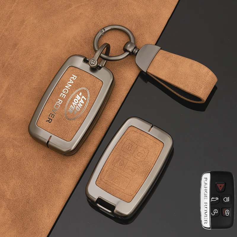 Zine Alloy Leather Car Key Case Cover Shell Holder For Land Rover Range Rover Sport Evoque Freelander Velar Discovery 4 Keychain