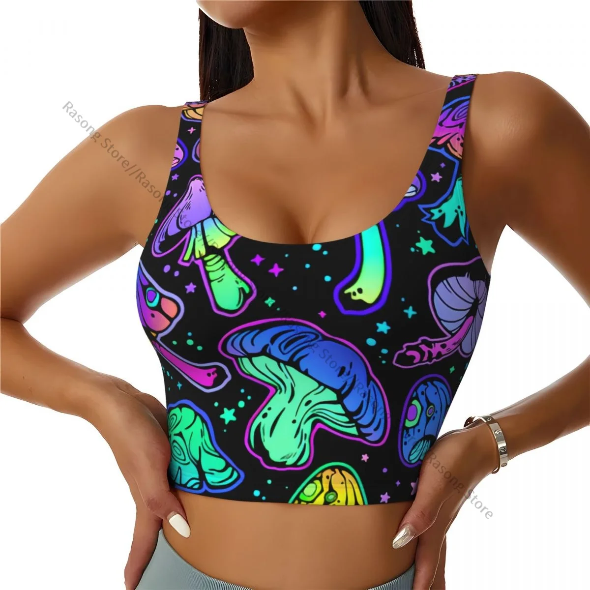 

Women Sexy Sports Vest Bright Psychedelic Mushrooms Female Streetwear Sport Lingerie Tee Crop Top
