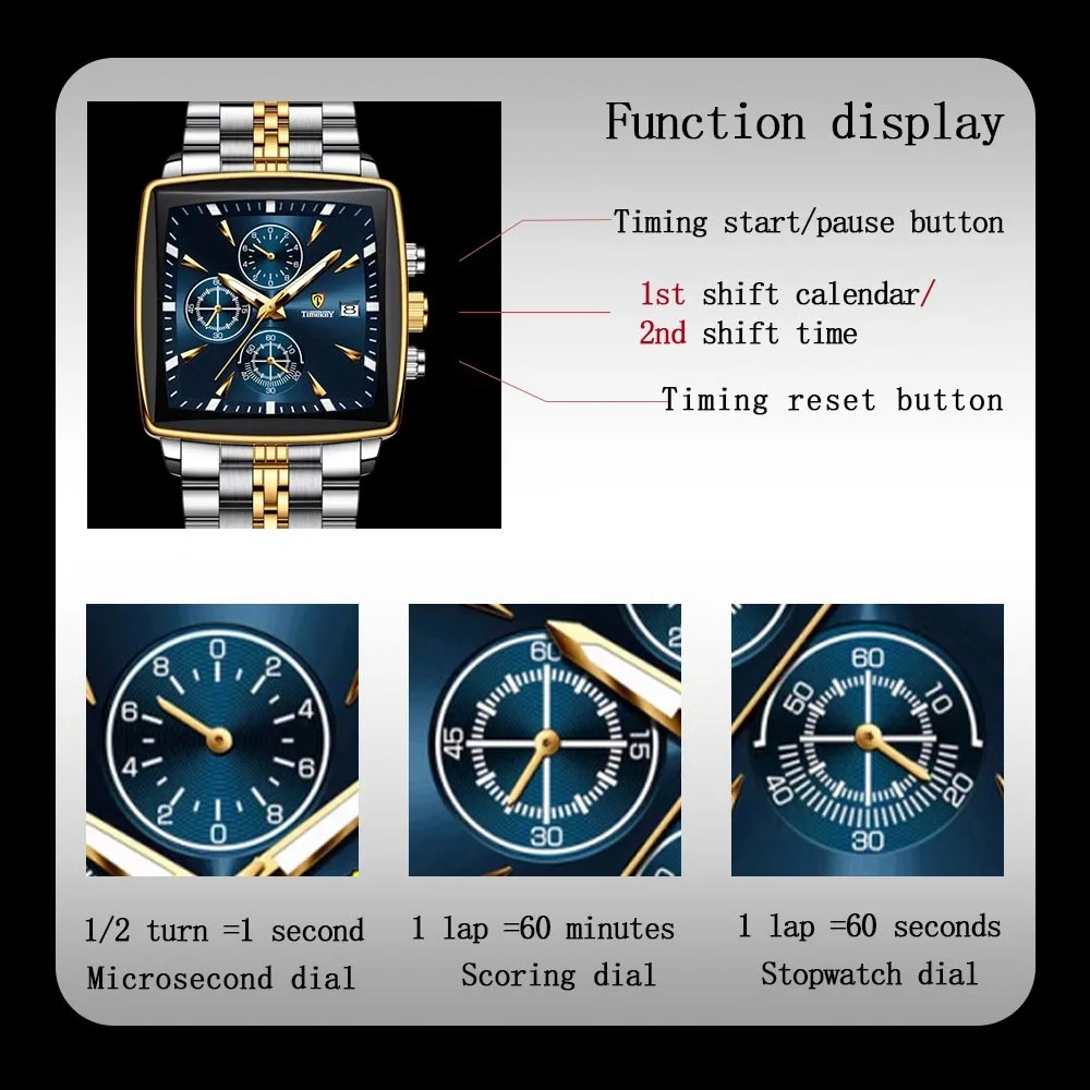 Premium Men's Quartz Watch Gift Box - Waterproof Luminous Chronograph Sports Watch Multi-function