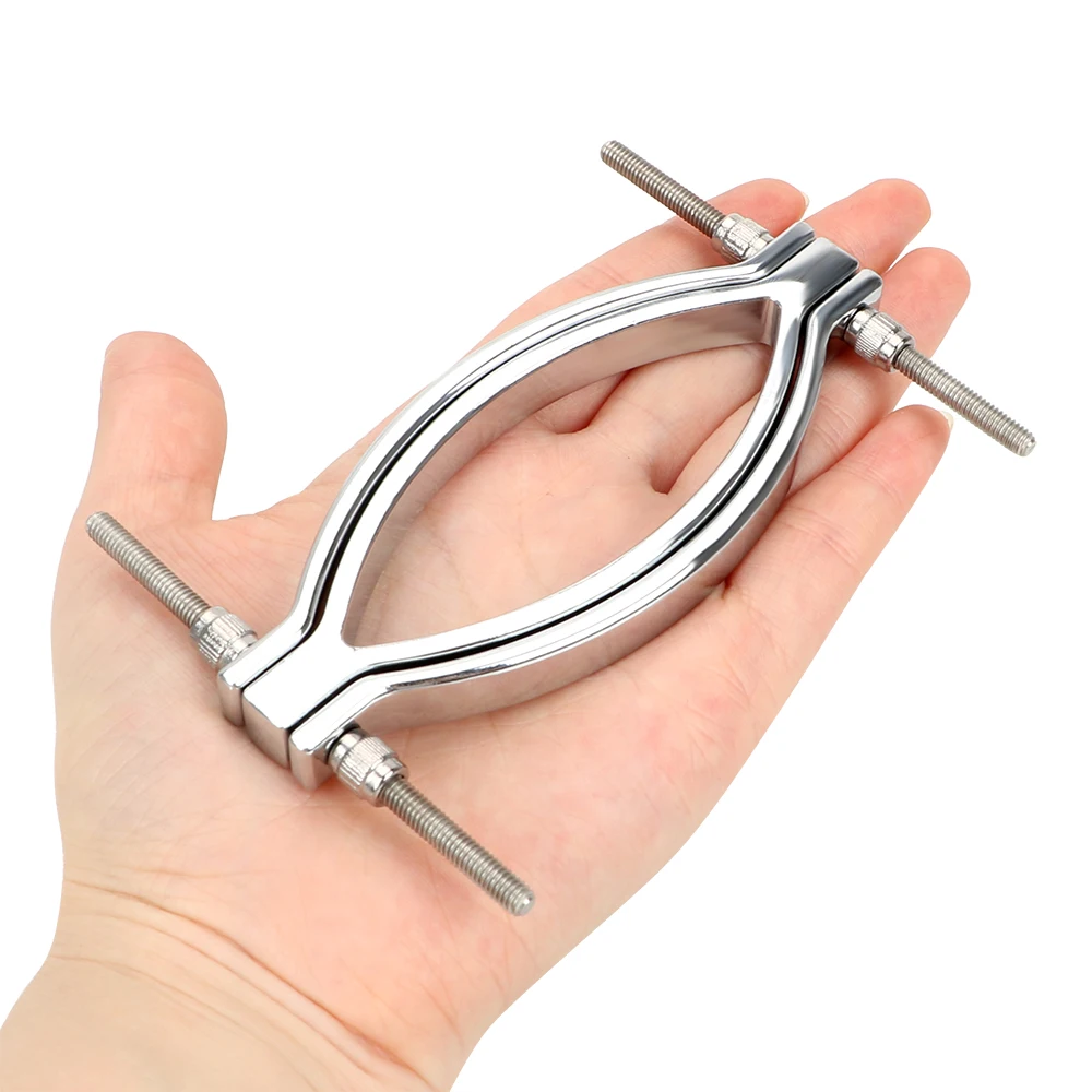 Metal Labia Clip dispositivo di espansione Speculum vaginale stimolatore clitorideo BDSM Bondage coscia Labia Spreader Strap giocattoli del sesso femminile