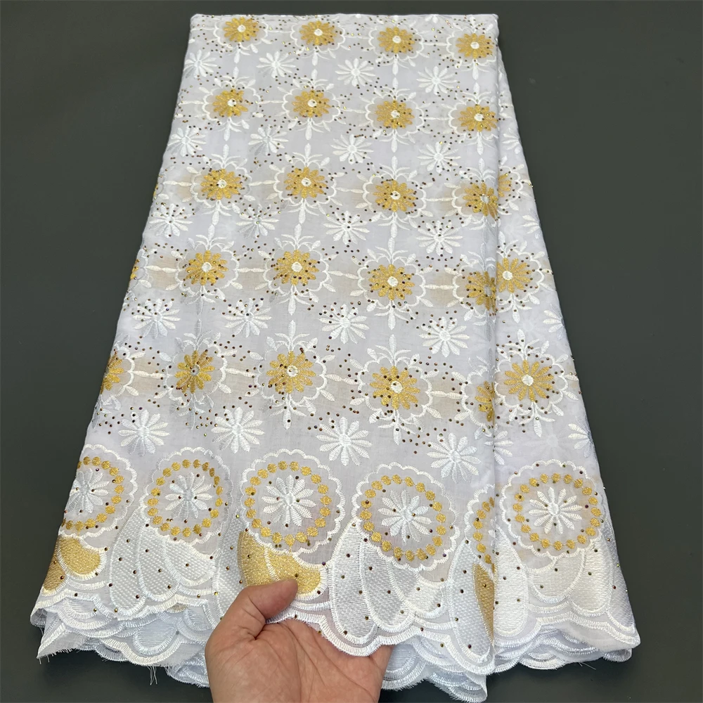 African Cotton Stones Lace Fabric 2024 High Quality New Swiss Voile Lace In Switzerland Lace Fabric For Women Evening Dress Sew